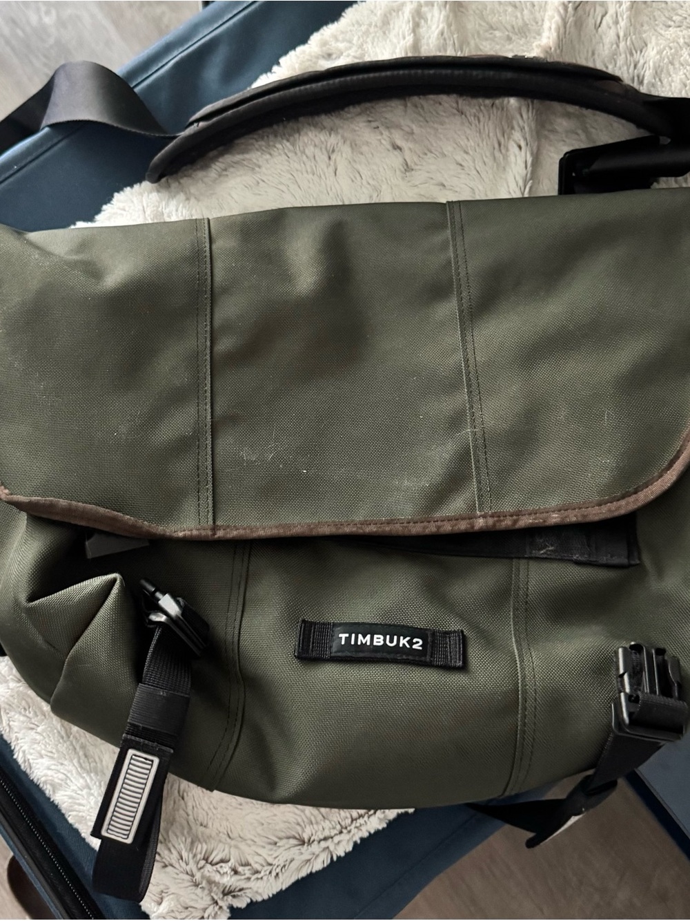 Timbuk2 Olive Canvas Messenger Bag with Brown Trim